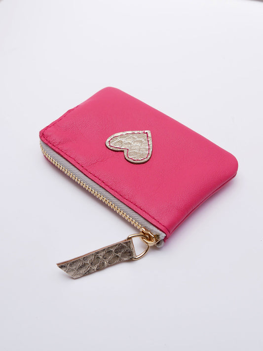 Porte-monnaie PM11 en cuir rose fuchsia