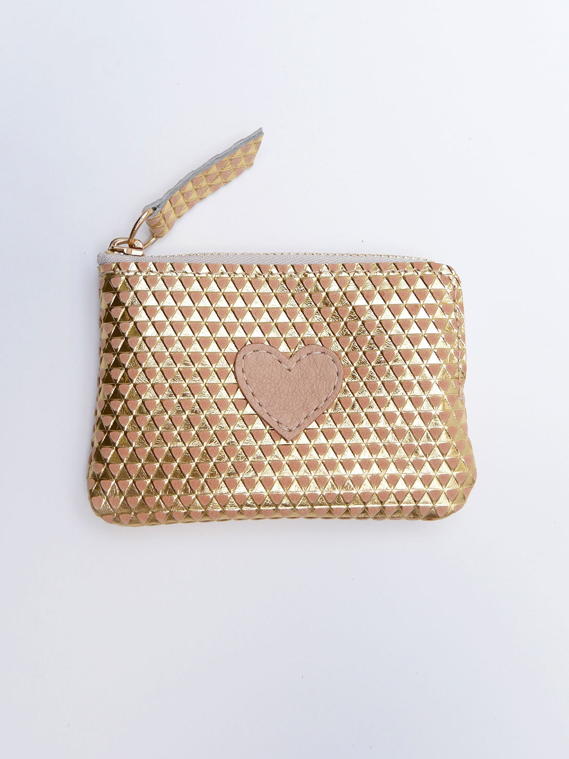 Porte-monnaie PM14 en cuir or motifs triangles