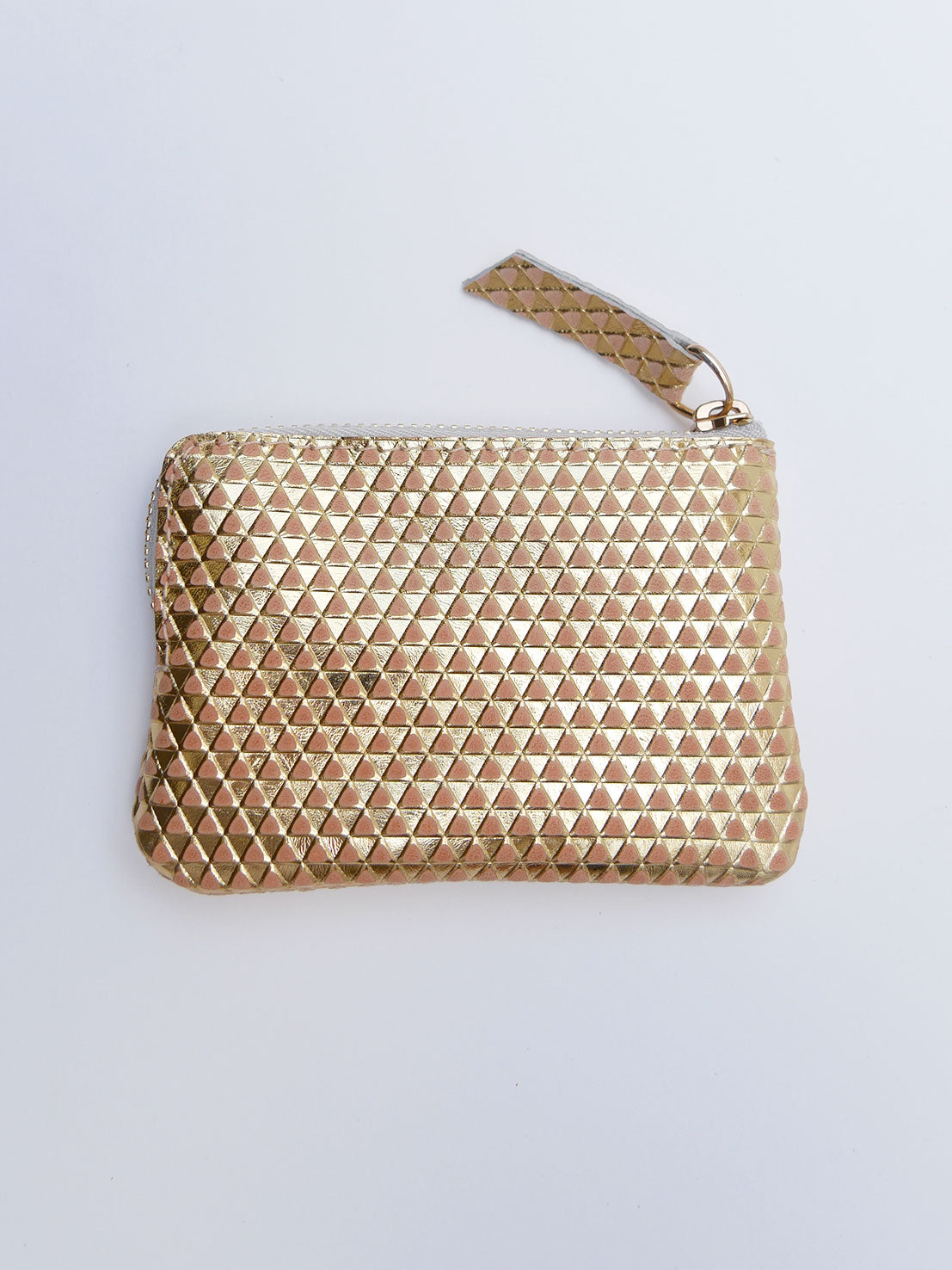 Porte-monnaie PM14 en cuir or motifs triangles