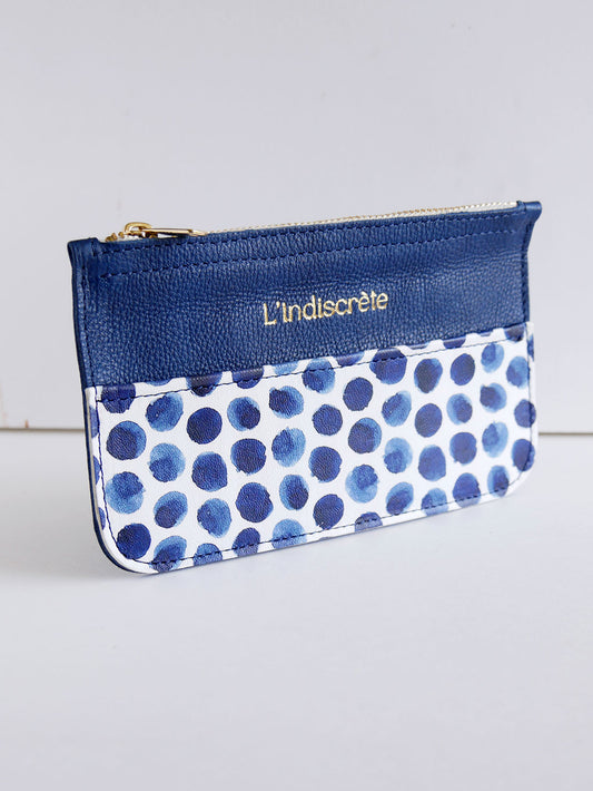 Pochette en cuir bleu à pois- P149
