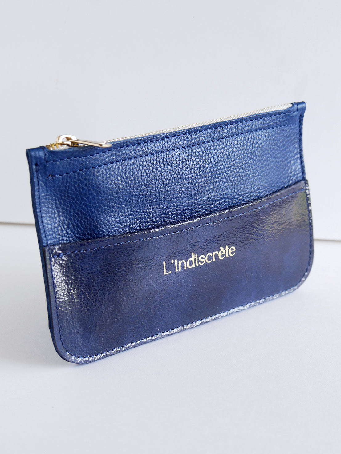 Pochette en cuir bleu nuit- P150