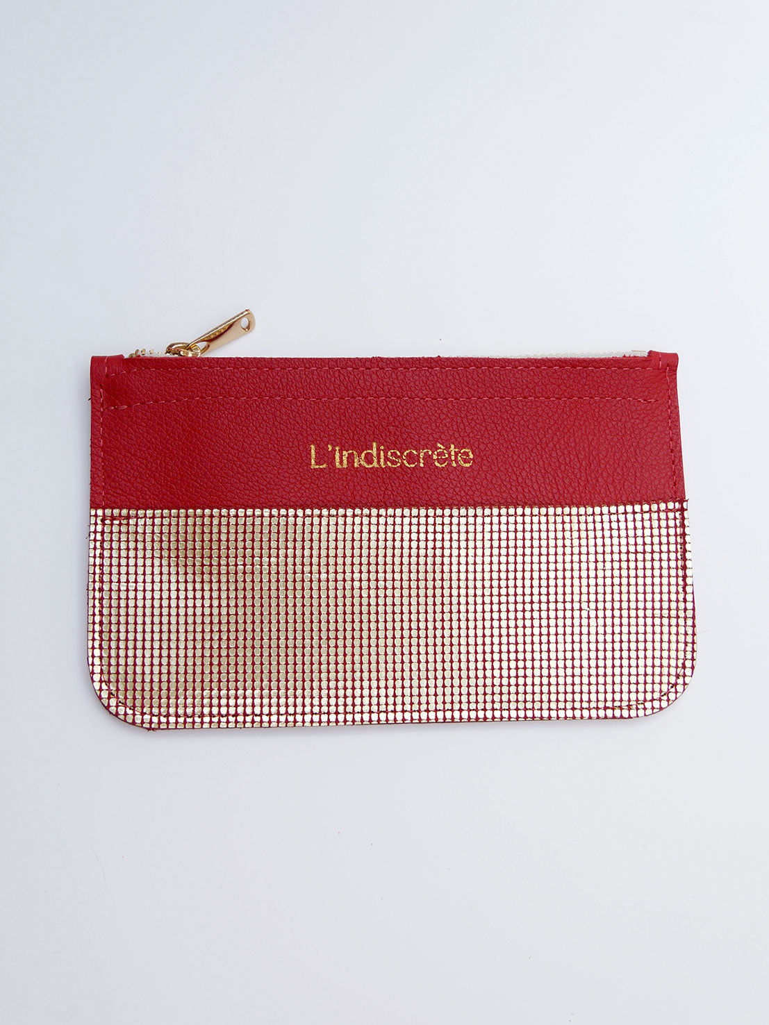 Pochette en cuir rouge et or- P154