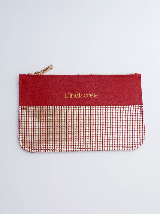 Pochette en cuir rouge et or- P154