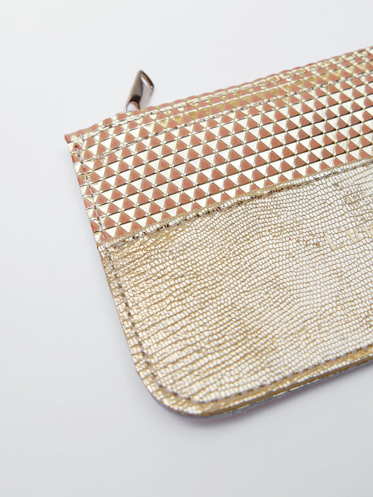 Pochette en cuir rose or triangles - P156