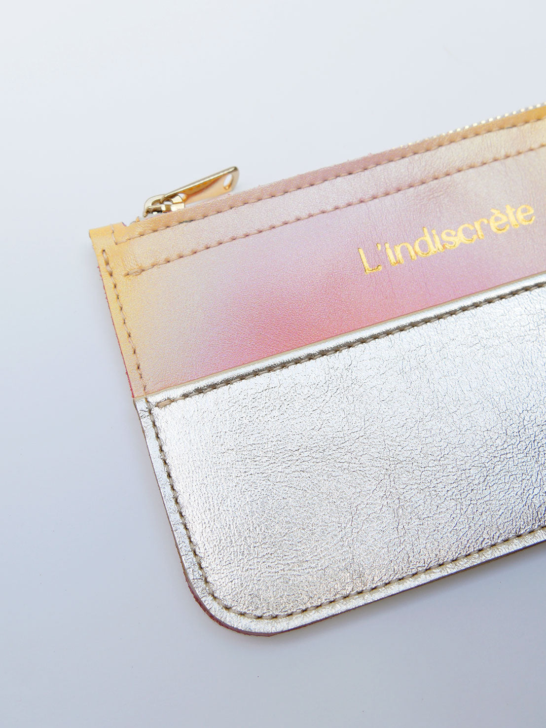 Pochette en cuir rose or pastel - P157