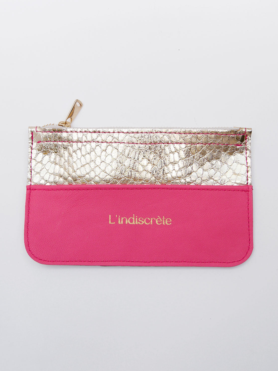 Pochette en cuir rose fuchsia et or - P158