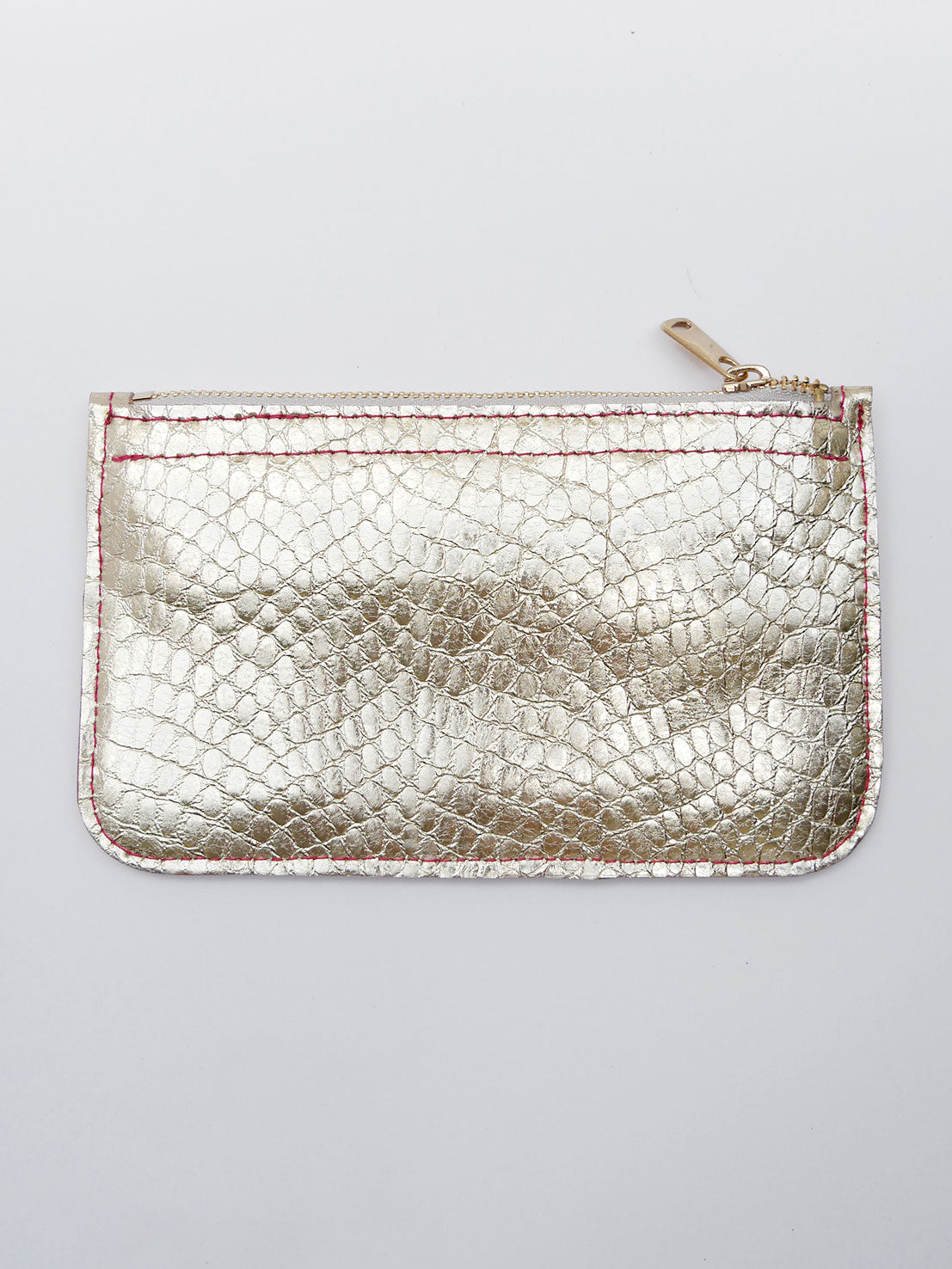 Pochette en cuir rose fuchsia et or - P158