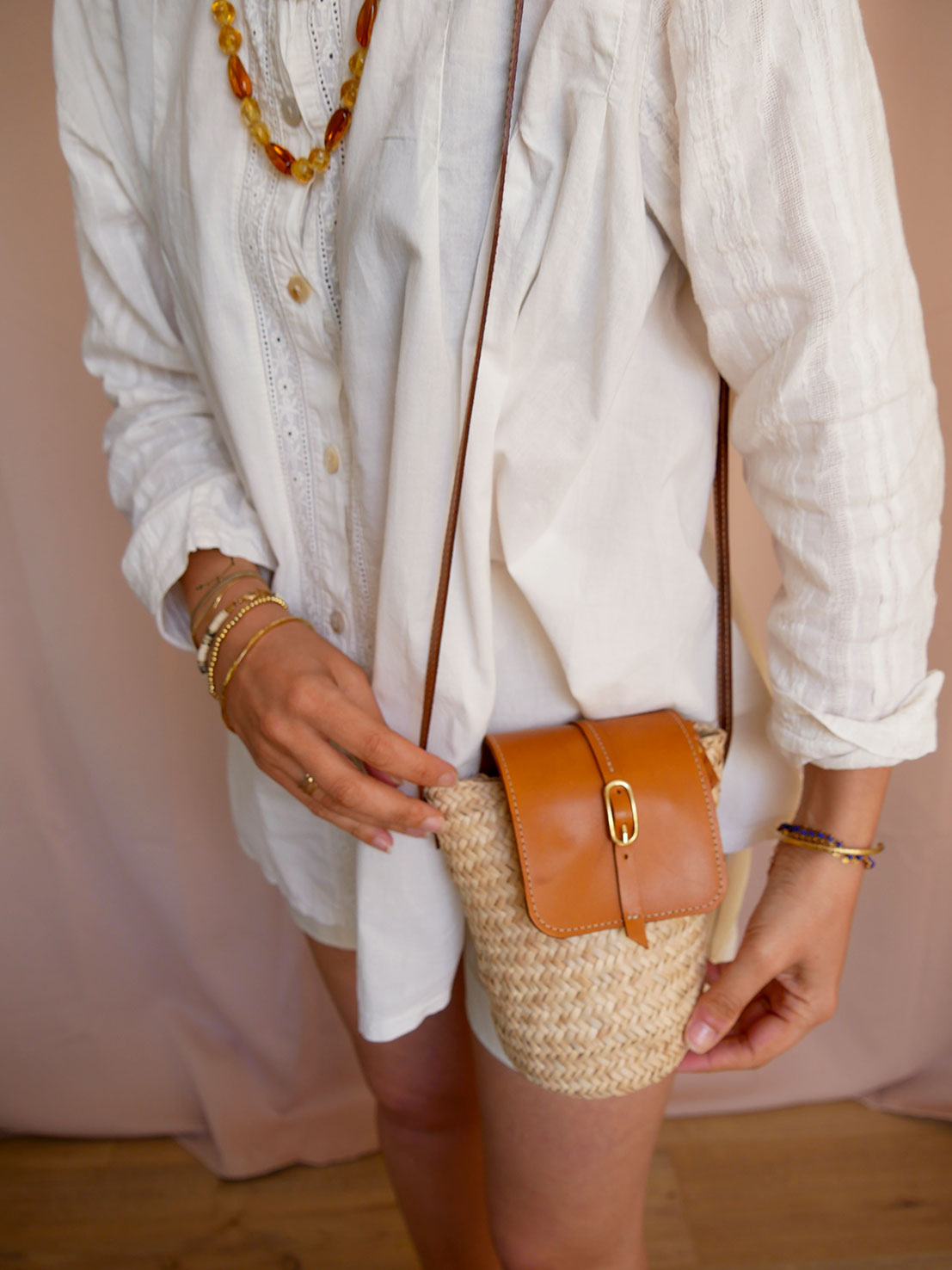 Panier 112 - Mini Panier en osier et cuir à bandoulière