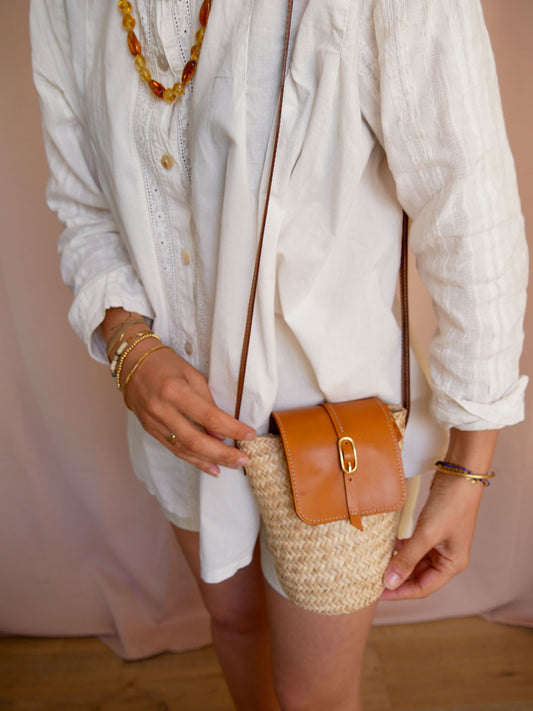 Panier 112 - Mini Panier en osier et cuir à bandoulière