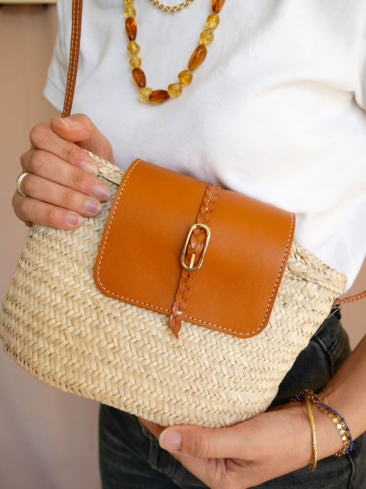 Panier 118 - Panier en osier et cuir à bandoulière