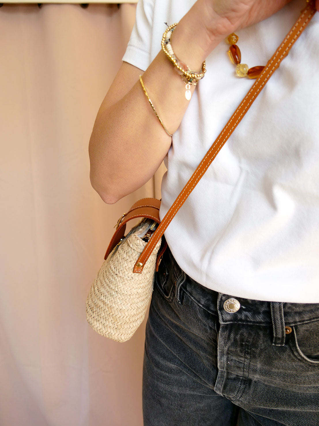 Panier 118 - Panier en osier et cuir à bandoulière