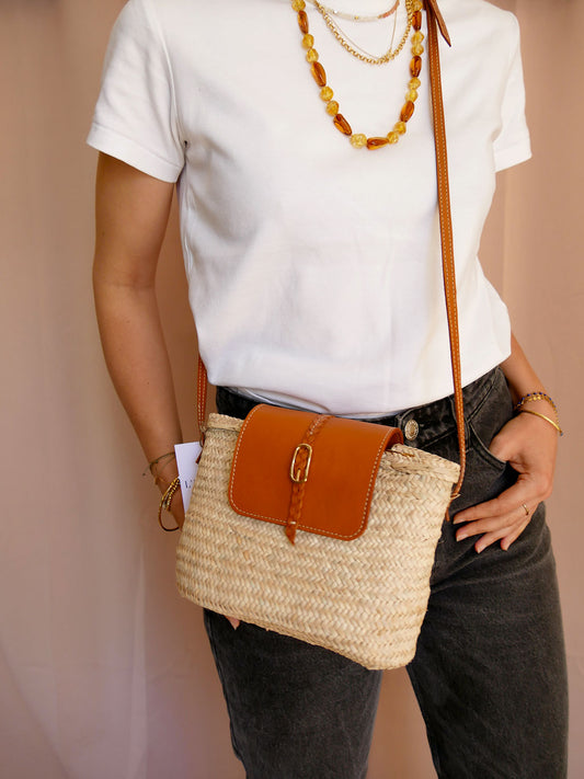 Panier 118 - Panier en osier et cuir à bandoulière