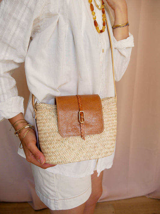 Panier 119 - Panier en osier et cuir à bandoulière