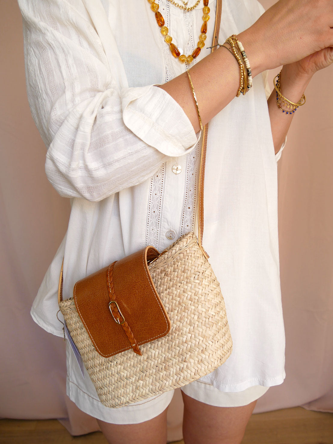 Panier 119 - Panier en osier et cuir à bandoulière