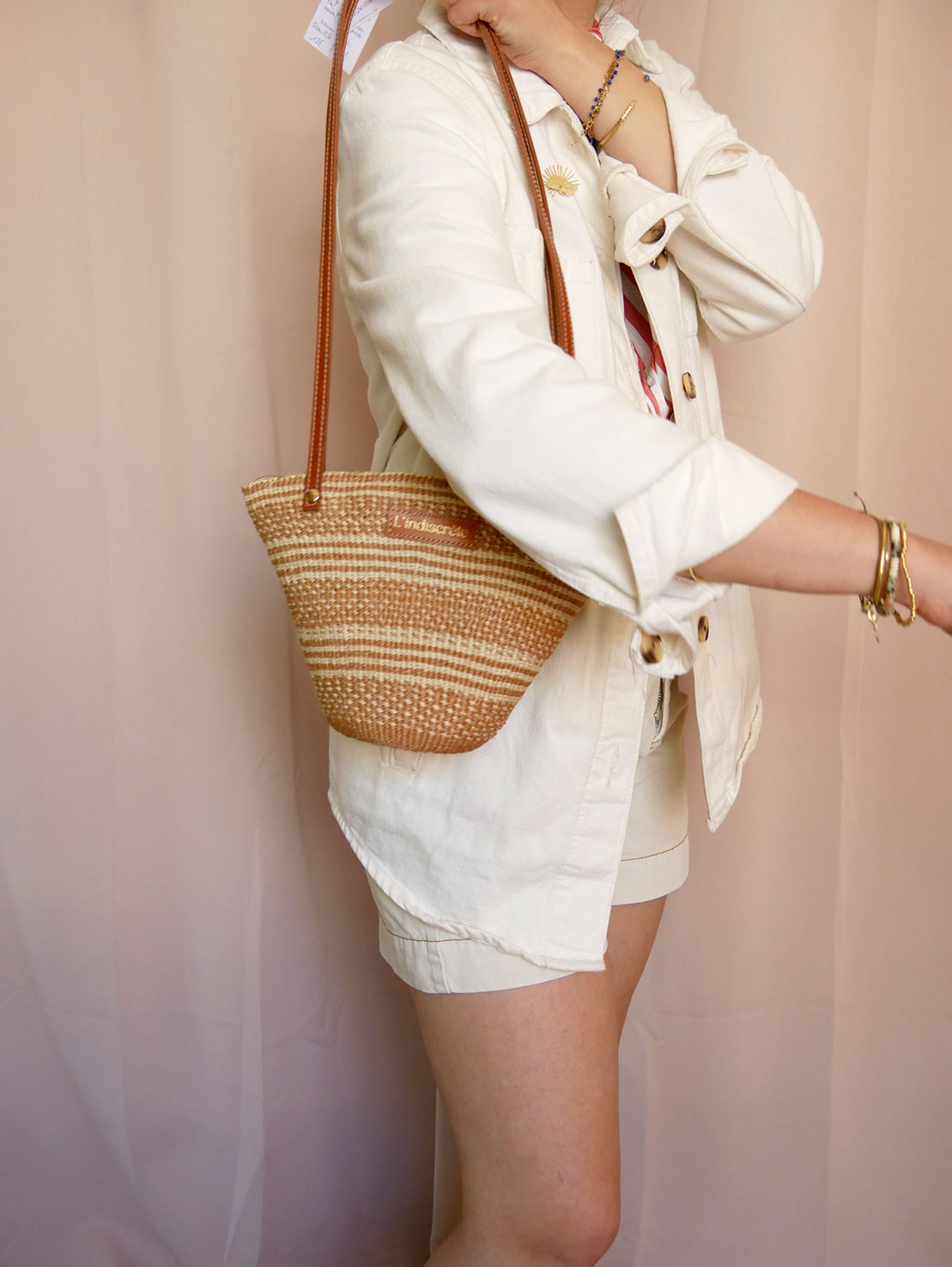 Panier 126 - Panier en osier et cuir camel à bandoulière