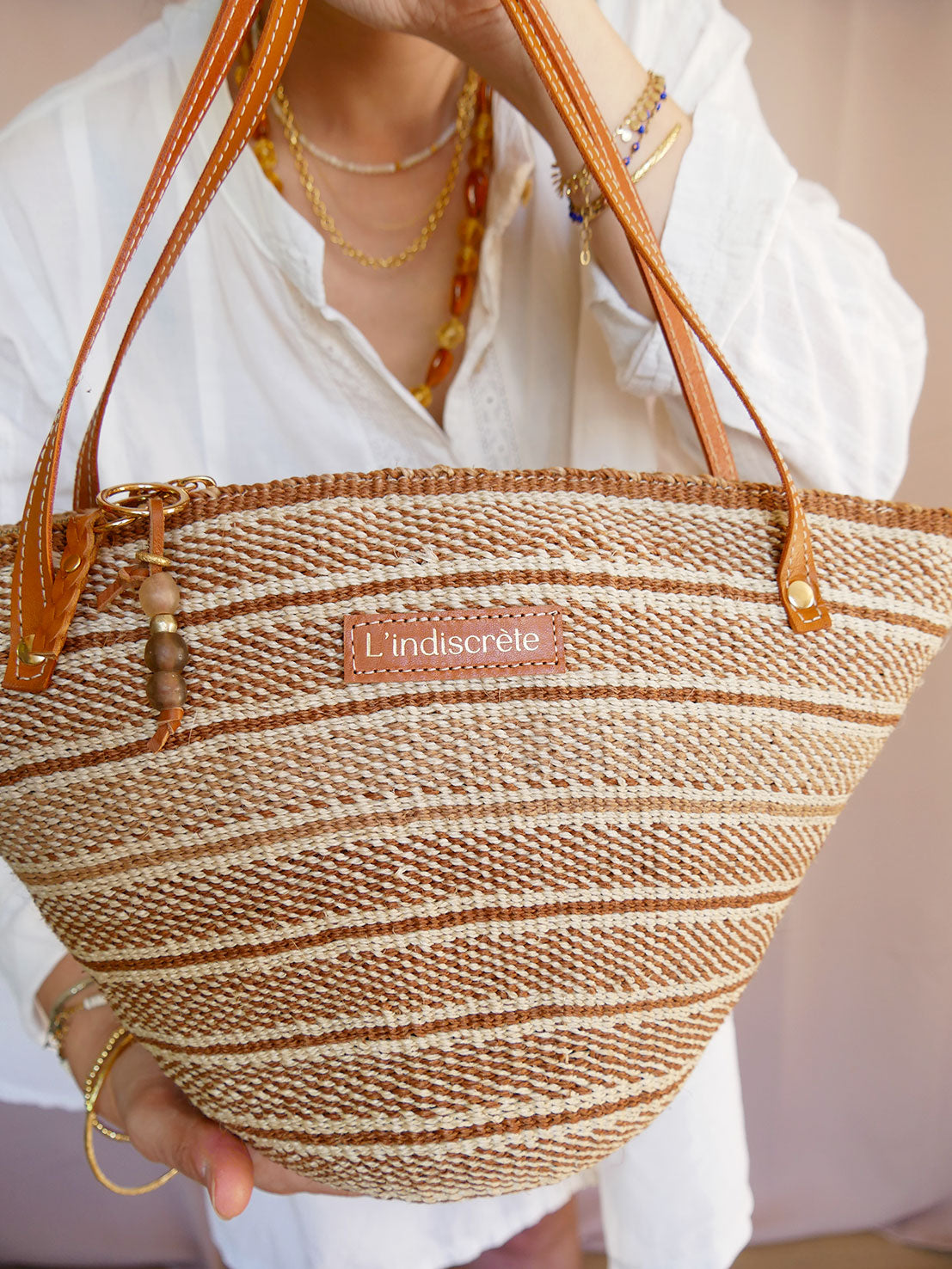 Panier 133 - Panier en osier et cuir camel à anses