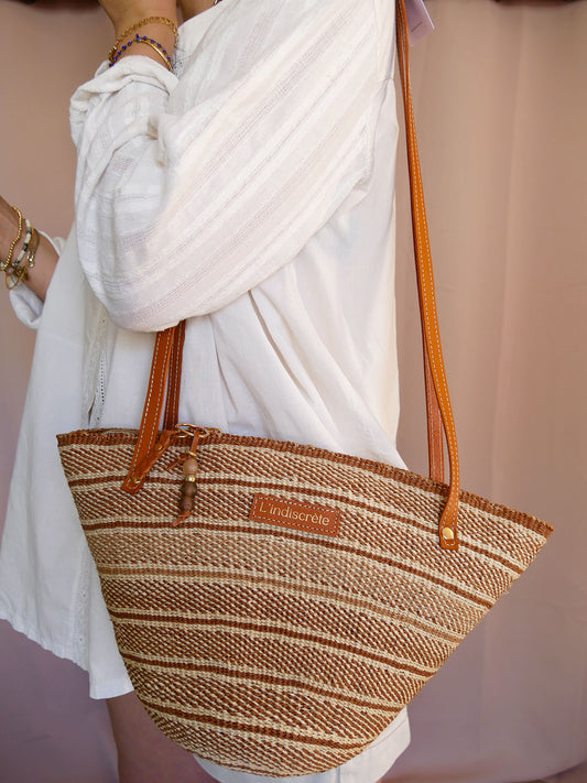 Panier 133 - Panier en osier et cuir camel à anses