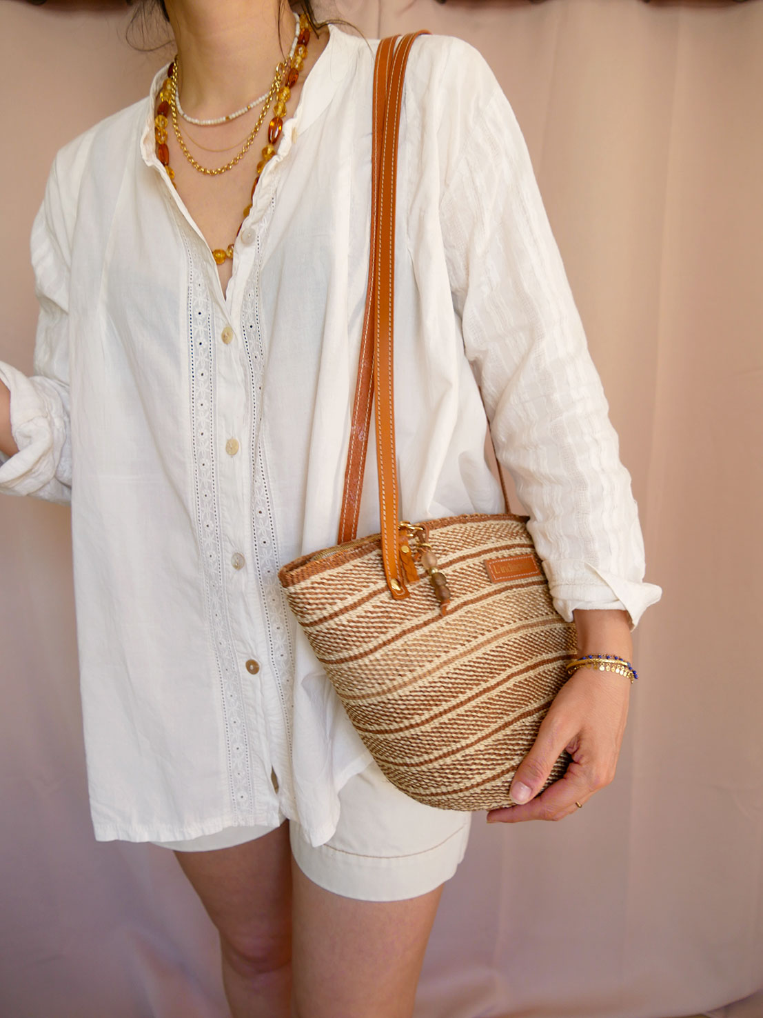 Panier 133 - Panier en osier et cuir camel à anses