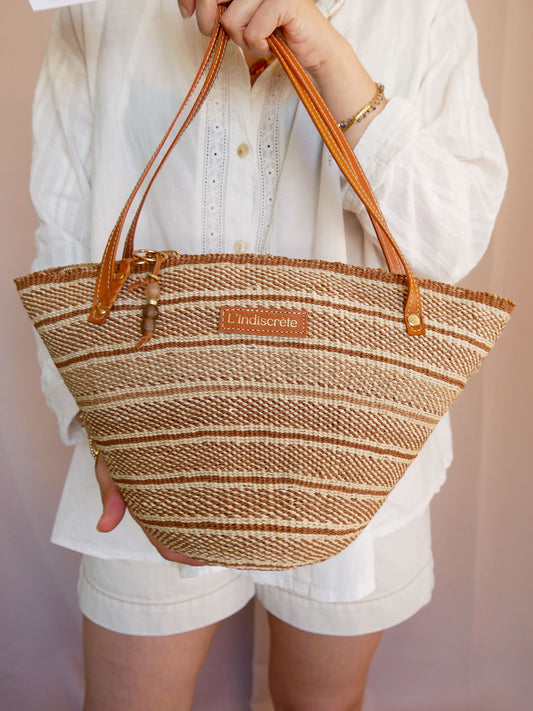 Panier 133 - Panier en osier et cuir camel à anses
