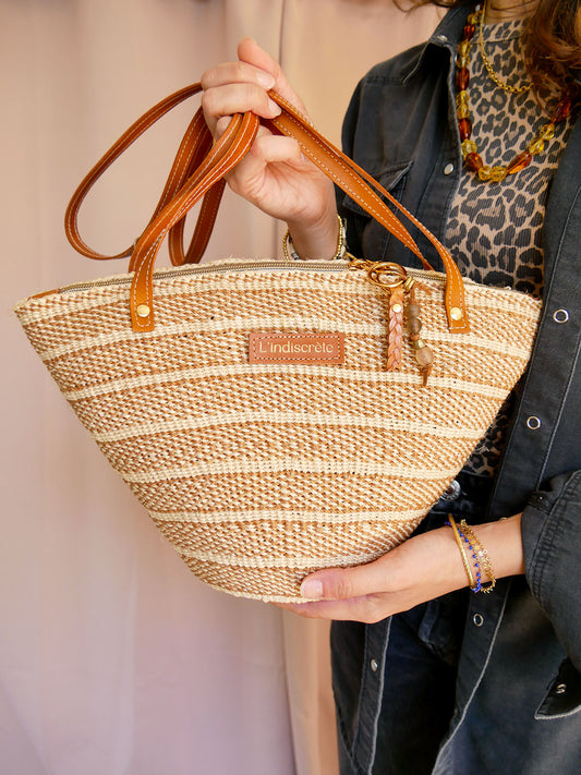 Panier 136 - Panier en osier et cuir camel à anses