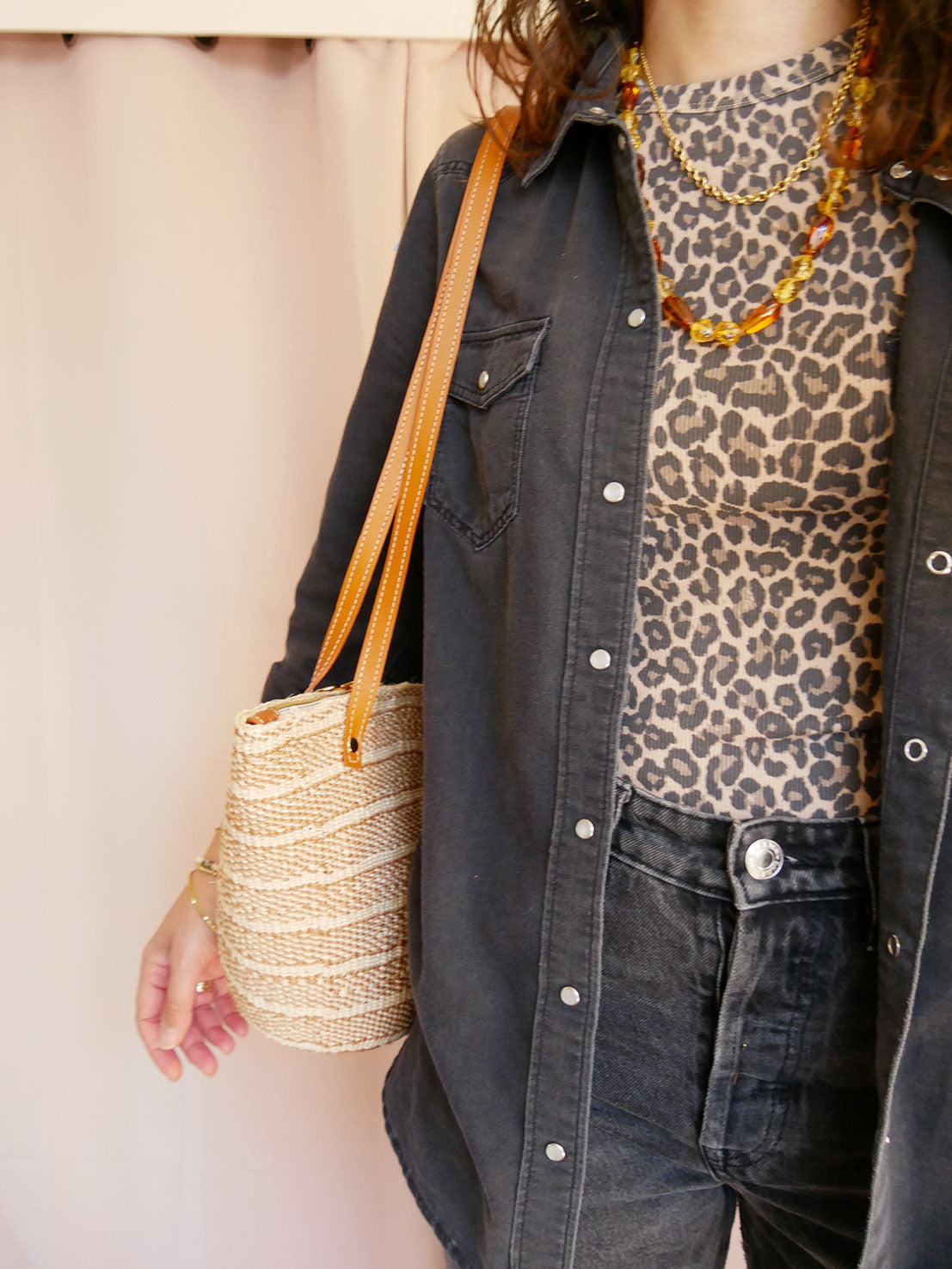 Panier 136 - Panier en osier et cuir camel à anses