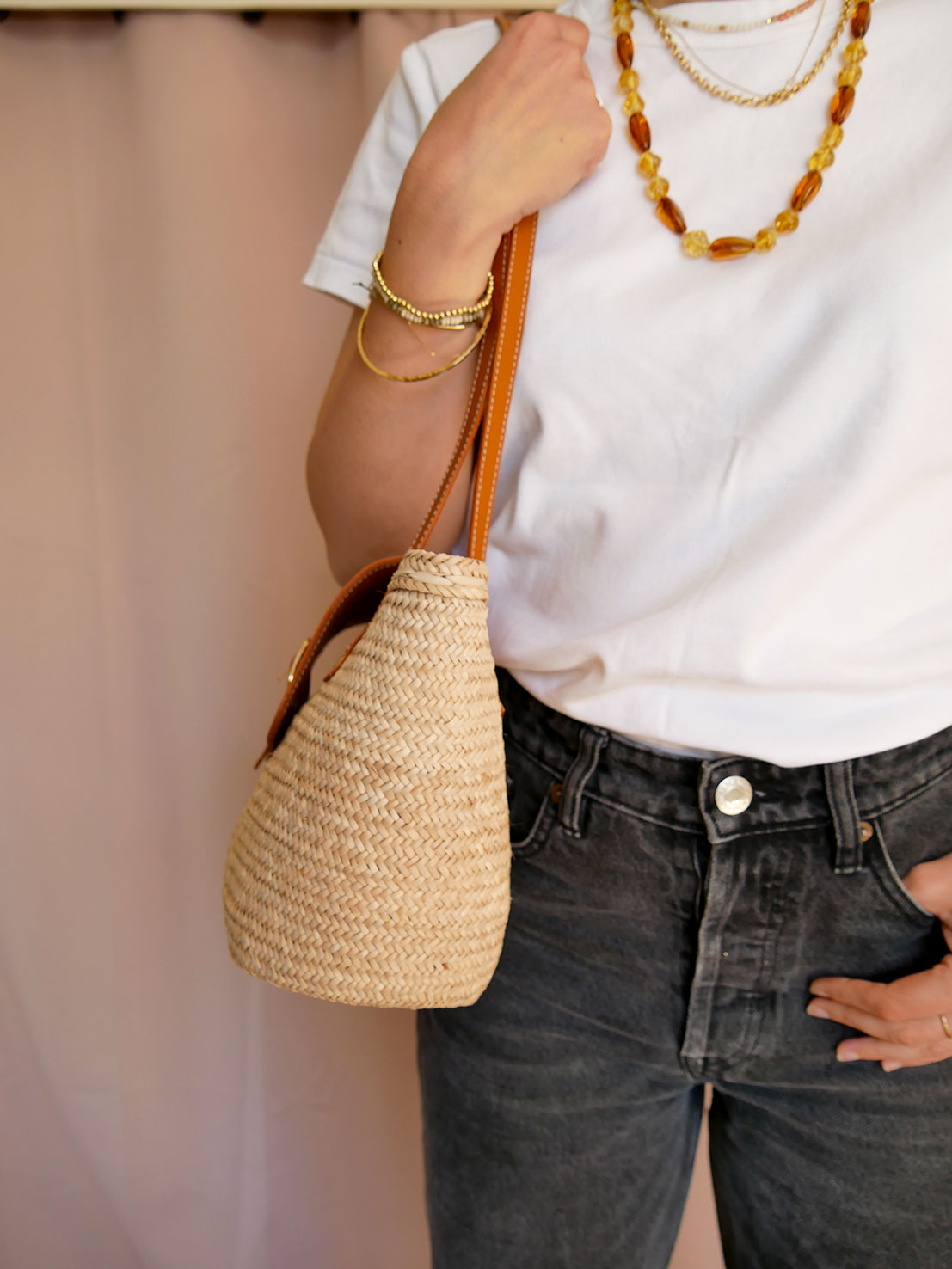 Panier 137 - Panier en osier et cuir camel à anses