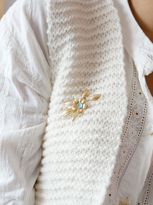 Le bouquet - Broche bouquet de fleur en or et cuir sirène