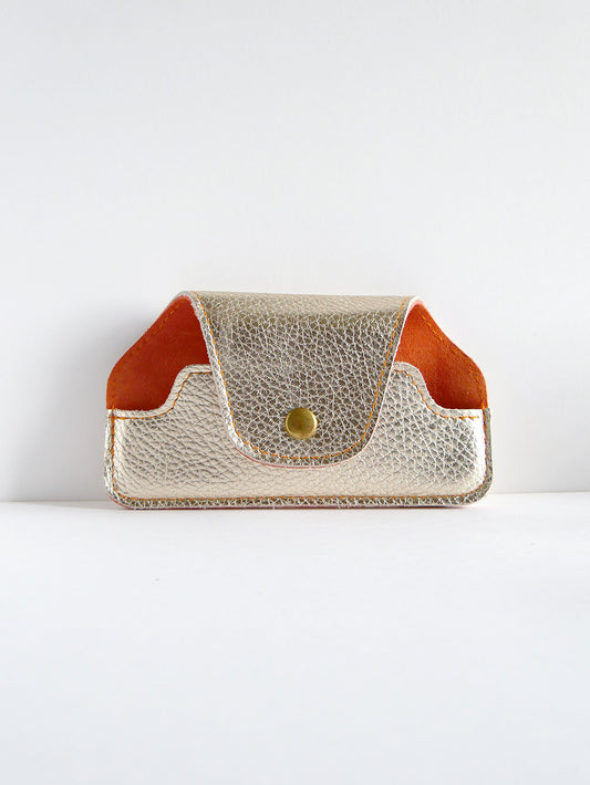 Etui à lunettes en cuir doré et orange ET37