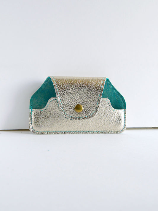 Etui à lunettes en cuir doré et turquoise ET50