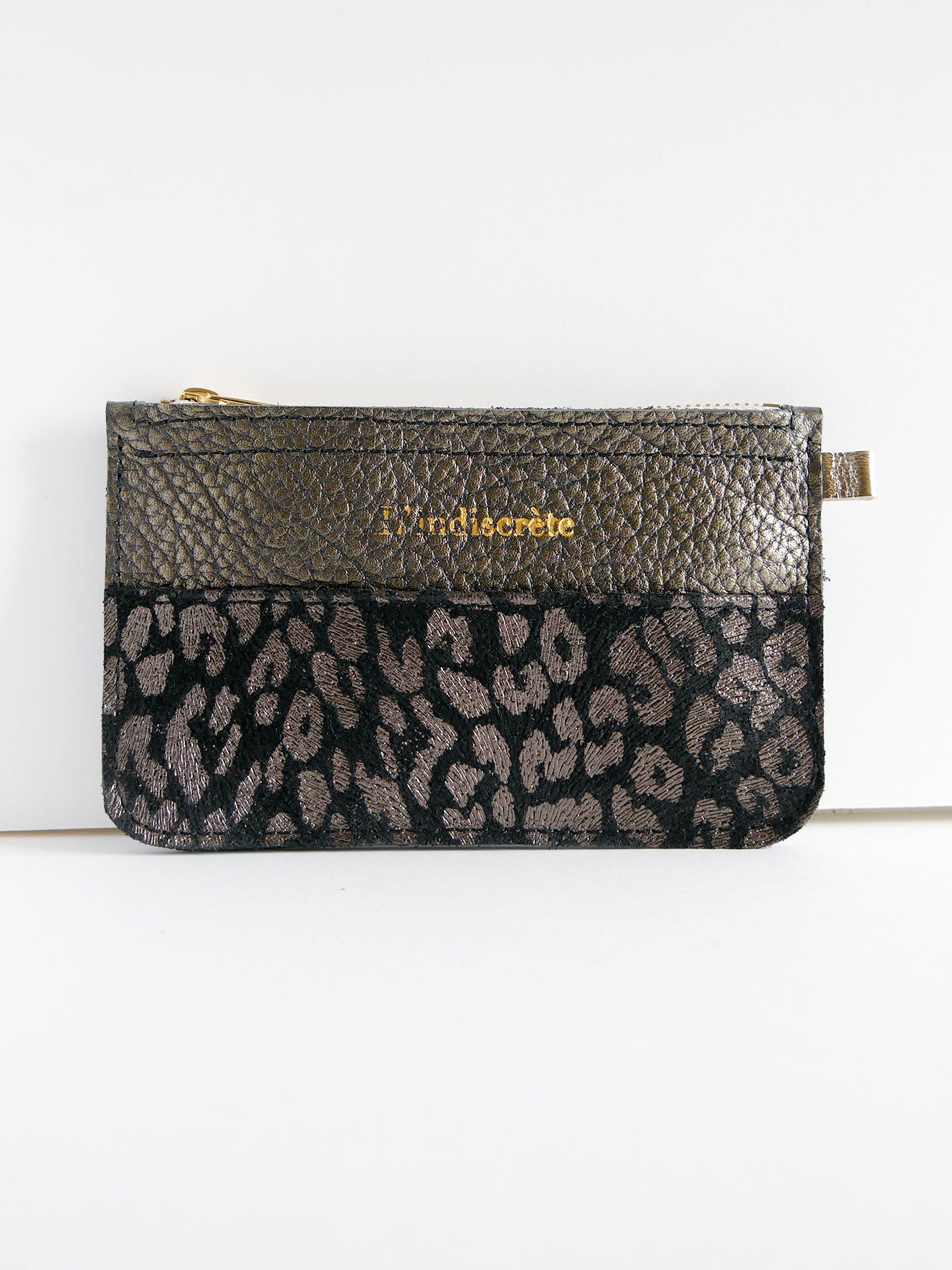 Pochette en cuir noir et argent léopard- P117