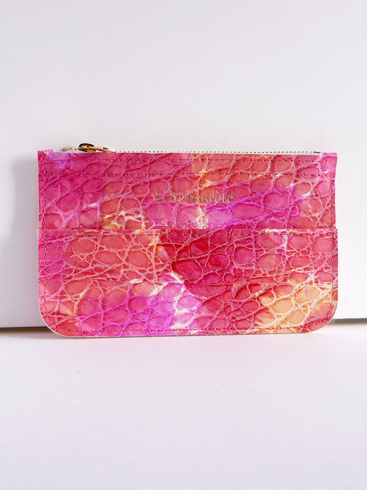 Pochette en cuir rose fuchsia - P128