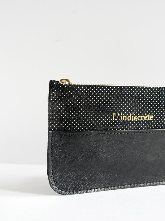 Pochette en cuir noir à pois- P136