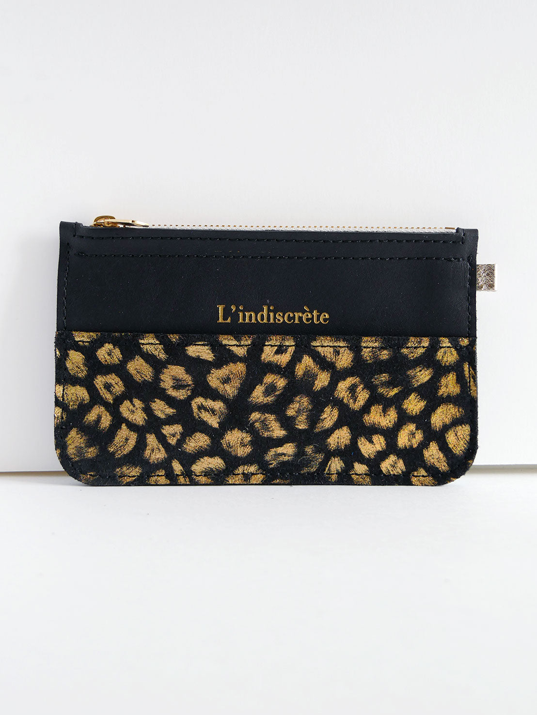 Pochette en cuir noir leopard doré  PO38