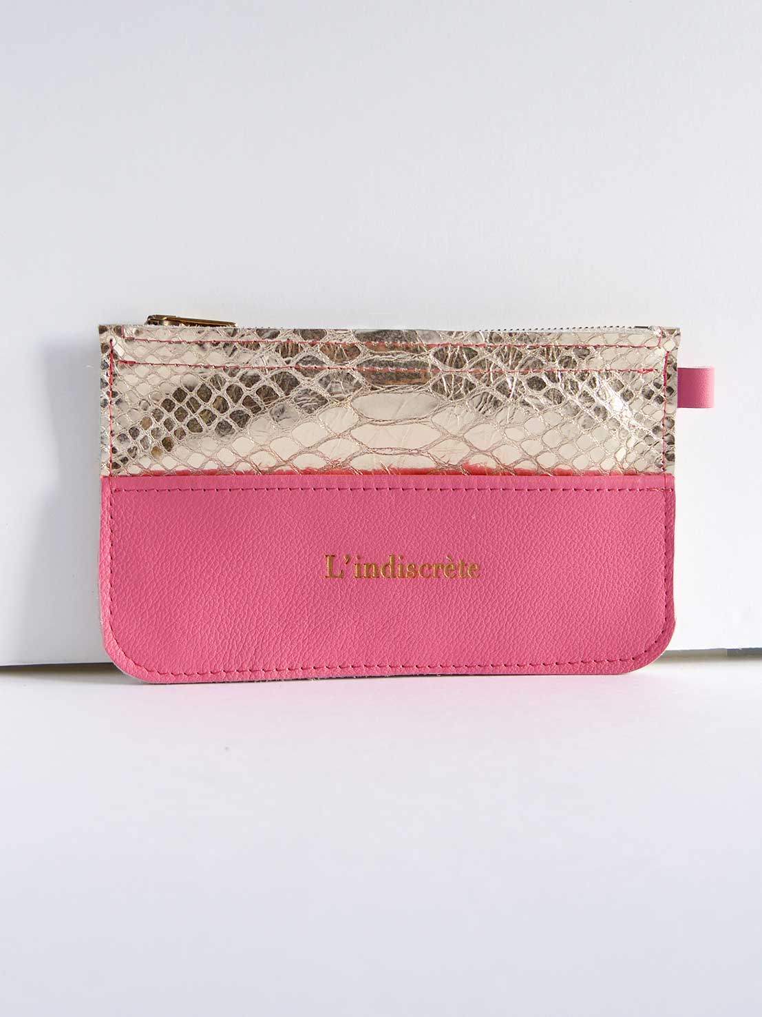 Pochette en cuir rose et or - P64