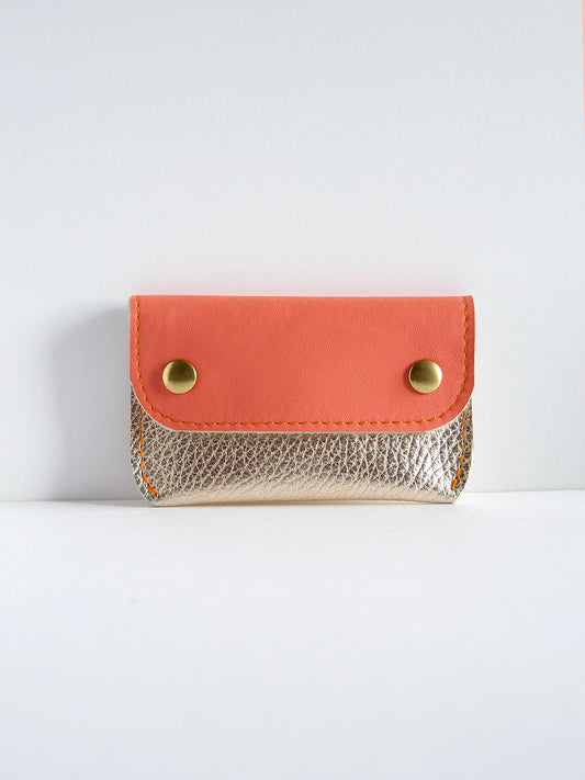 Porte-cartes PC36 en cuir or et rose melon