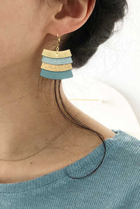 Cadix - Boucle d'oreilles en cuir bleu lagon et or
