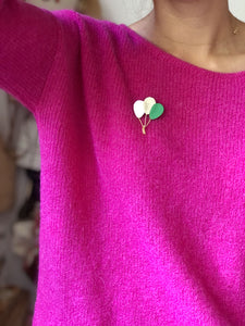 Les ballons - Broche ballons en cuir vert prairie et or