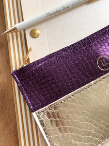 Pochette en cuir or et violet - P11