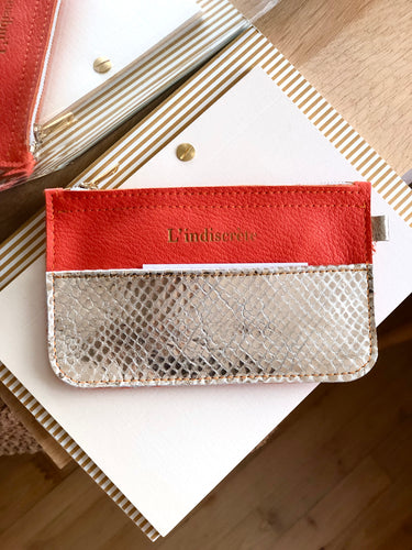 Pochette en cuir orange et or - P69